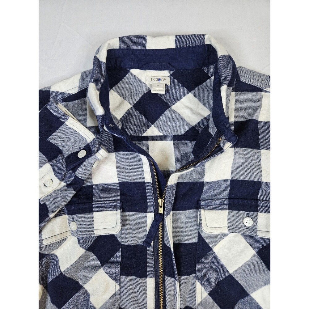 J Crew Shirt Women's Medium Blue Flannel Buffalo Check Plaid 1/2 Zip Popover